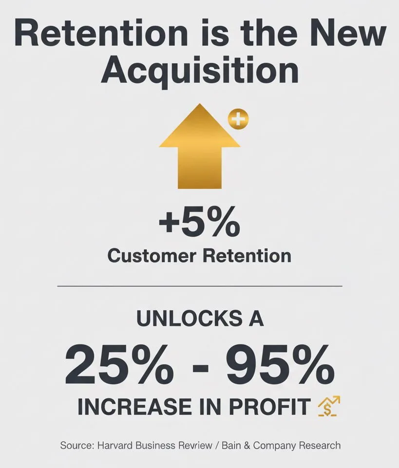 Home service customer retention increase by 5% leads to 25-95% increase in profit (study by Harvard Business Review and Bain & Company Research)