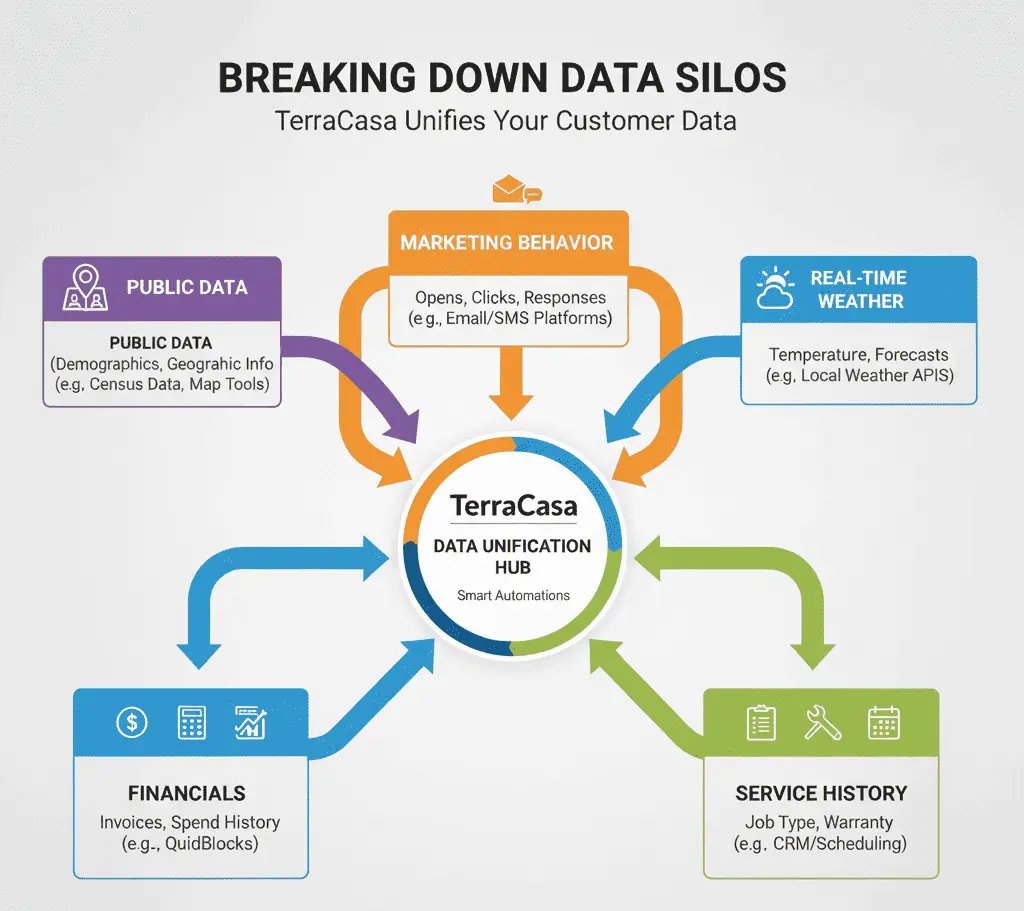 How Terracasa unifies your customer data to break down data silos across public data, marketing behavior, real time weather, financials and service history