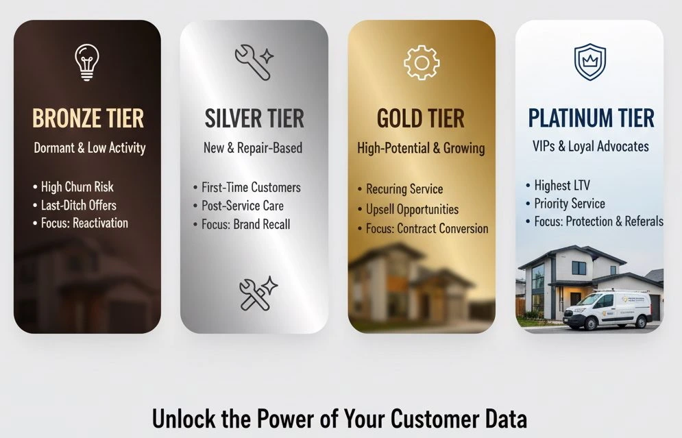 How to sort your home service clients by loyalty tiers for proper crm and email segmentation in bronze, silver, gold and platinum tiers